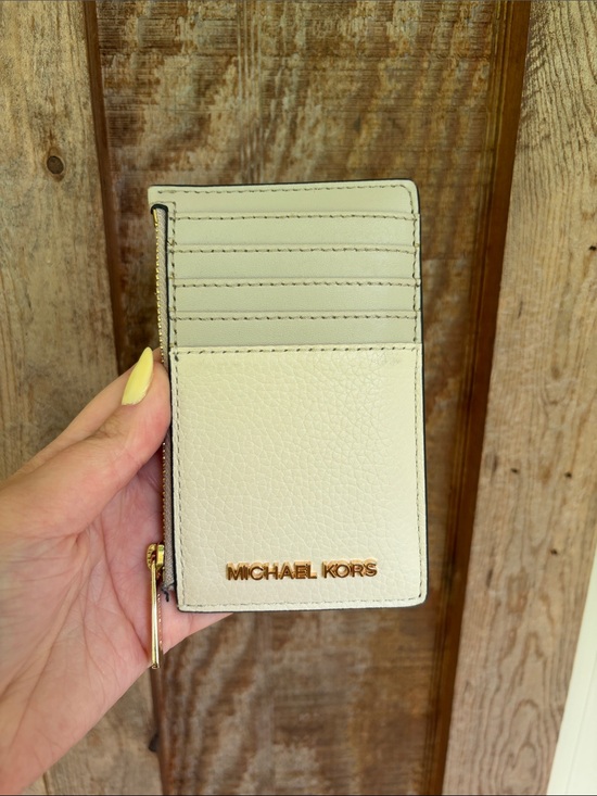 Michael Kors Handbags - Michael Kors Cream Leather Card Case with Gold Logo